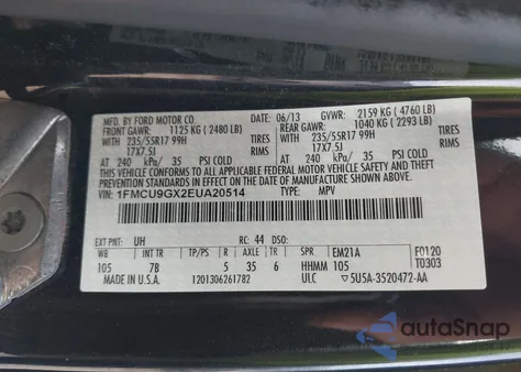 2014 Ford Escape Se from USA, damaged, VIN 1FMCU9GX2EUA20514